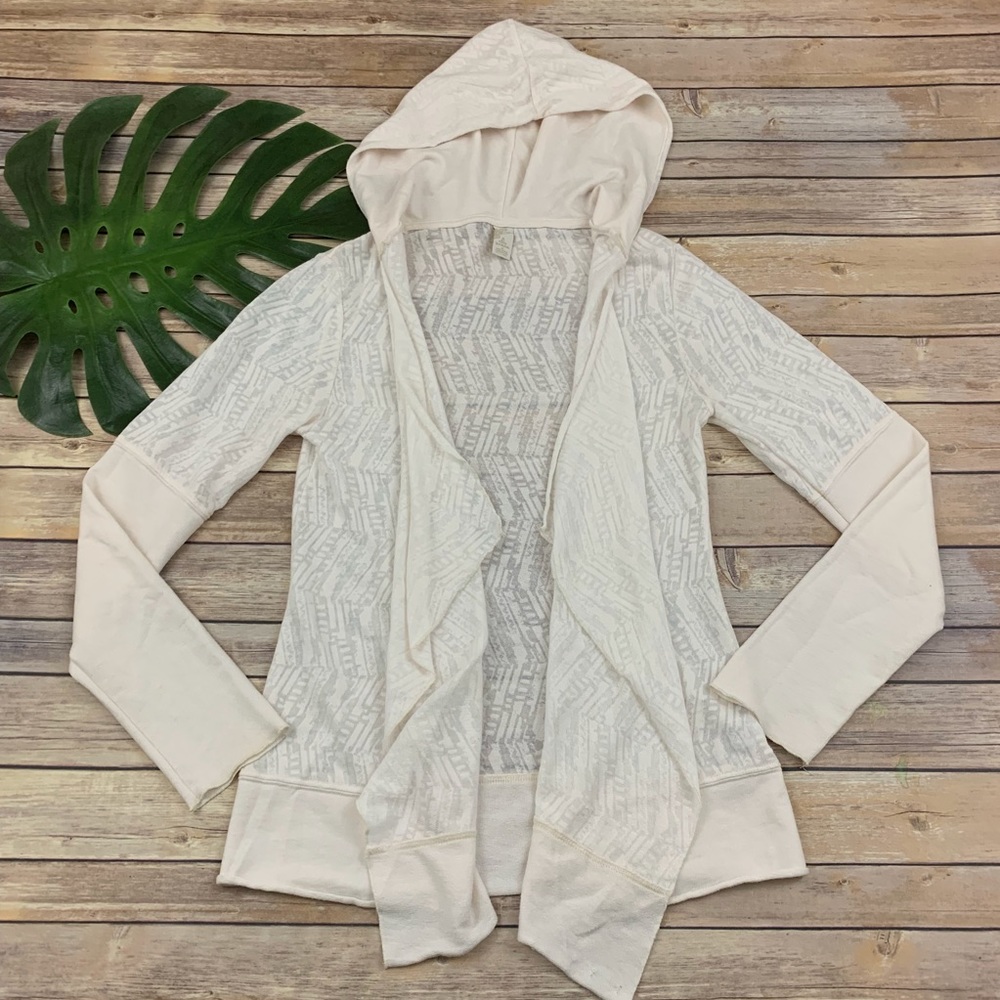 Prana white long sleeve open front hooded top